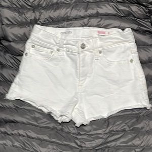 J. Crew CrewCuts denim white shorts girls size 8 frayed hem cotton elastane